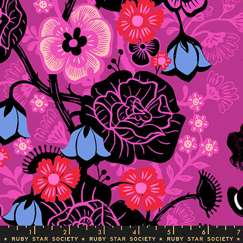 PREORDER Hello Alice Rabbit Hole Damask in Berry RS2121 12 - Ruby Star Society Sold by the Half Yard